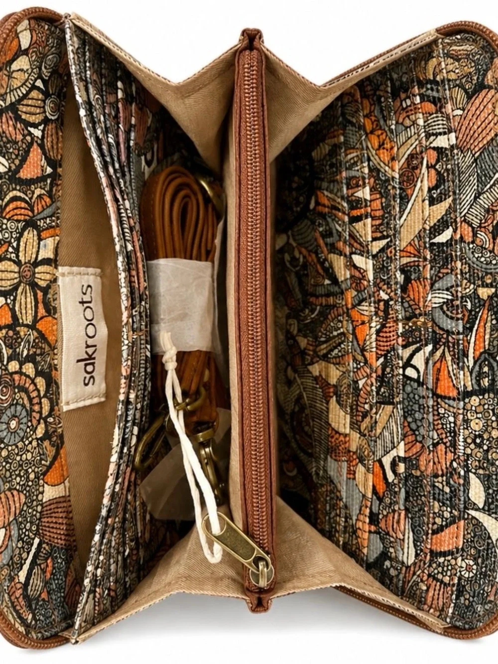 Patricia Nash Black and Brown Floral Leather Zip Phone Case
